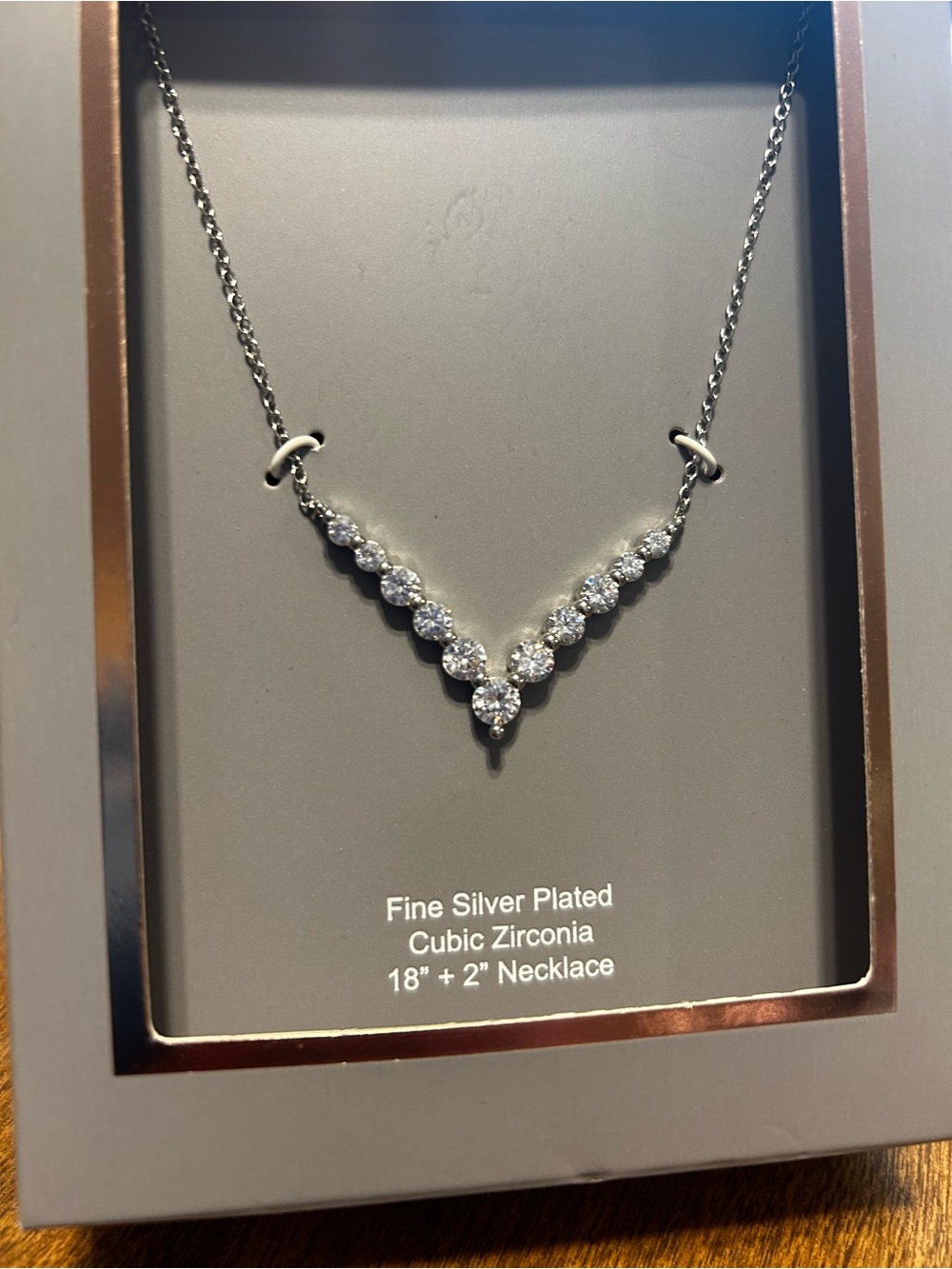 Silver-Plated Cubic Zirconia V-Shape Necklace - Silver